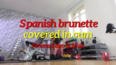 Sexy Spanish brunette covered in cum after workout fucking - sexu.com - Spain