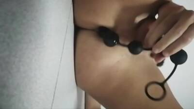 Anal beads and artificial cum inserted in asshole - pornoxo.com
