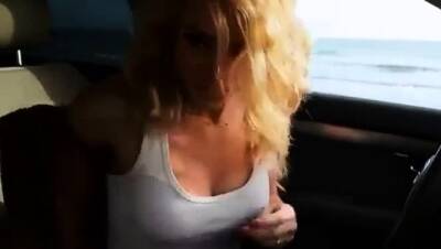 blonde strips and masturbates in the car - nvdvid.com