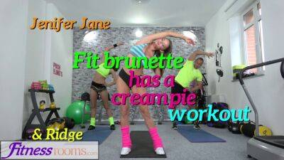 Fit brunette has a creampie workout - sexu.com