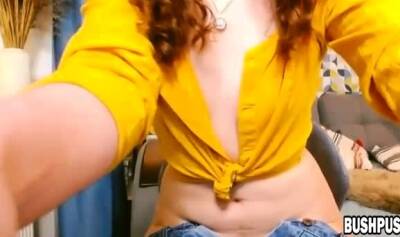 Cute redhead babe shows off natural hairy pussy - nvdvid.com