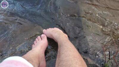 Big Feet And Hairy Legs Splashing At The Beach - hclips.com