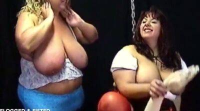Huge Tits Mature BBW Lesbians Have Their Big Tits Flogged Before Fisting Each Other - theyarehuge.com