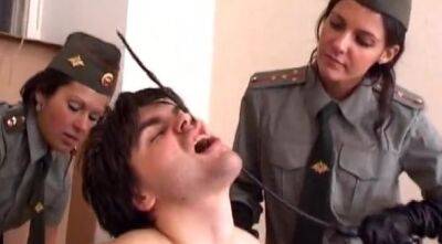 Two russian police bitches gag & torture a tied up man - sunporno.com - Russia
