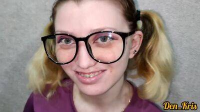 Cutie With Glasses Gives A Blowjob To Get Of Cum On Her Face And Clothes - hotmovs.com