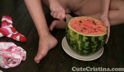 Cute Cristina plays naked with watermelon - txxx.com