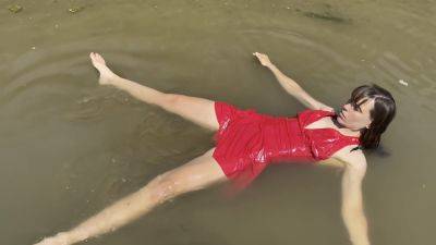 Wetlook Red - Wearing A Beautiful Red Dress That Floats On Water - upornia.com