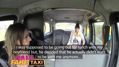 Danielle Maye - Ava Austen - British MILF Ava austen gets her big tits out for a ride in fake taxi with hot blonde Danielle Maye - sexu.com - Britain