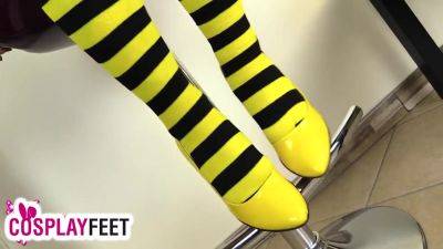 Cosplayer Lility Is Wearing A Yellow And Black Bee Costume With Yellow High Heels And Striped Socks - hotmovs.com