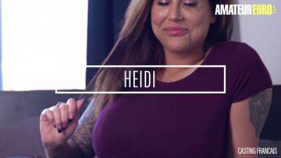 Heidi van horny's first audition: Big girl rides dick like a pro in lingerie and tattoos - sexu.com - France
