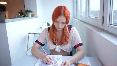 Verlonis - Schoolgirl Draws A Coloring Book And Spreads - hotmovs.com