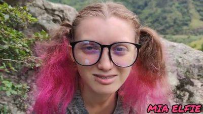 Mia Elfie - Blowjob In The Mountains From A Girl In Glasses With Pink Hair Cum On Glasses And Face - hotmovs.com - Russia