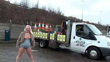 Busty blonde yes pissing in leggings in front of a church and at a fast food restaurant but loves to show her tits and ass in front of everyone - xvideos.com - Britain