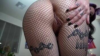 Tatted Slut Shows Off Tight Asshole In Fishnets - xvideos.com