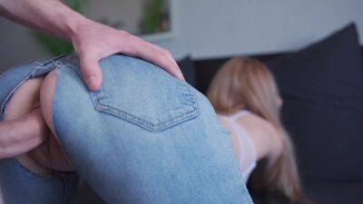 Homemade blowjob and fucking through ripped crotch jeans - anysex.com