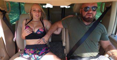 Seductive blonde gets her dose on the back seat before sucking the cock dry in the sun - alphaporno.com