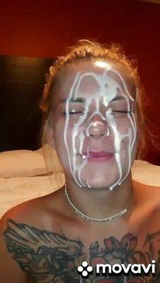 18yo blonde teen slut gets cum on face - facial - xtits.com - Russia